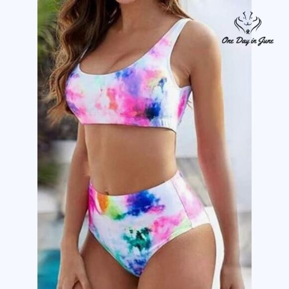 Adisputent Tie Dye Crop Top Bikini Swimsuit Size S - Picture 1 of 5